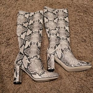 Cole Haan Black and White Snakeskin Heeled Boots